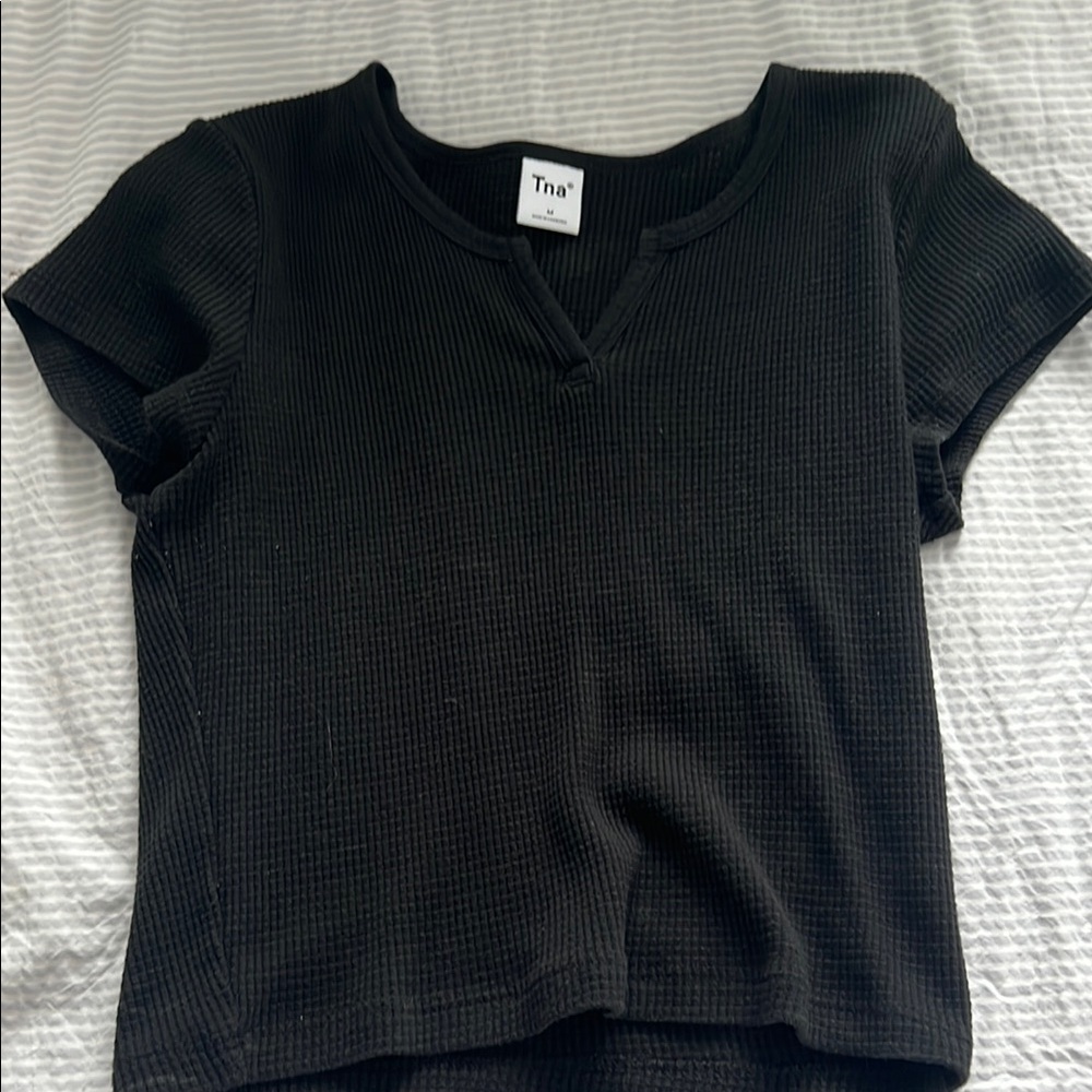 TNA Black Ribbed V-Neck Tee